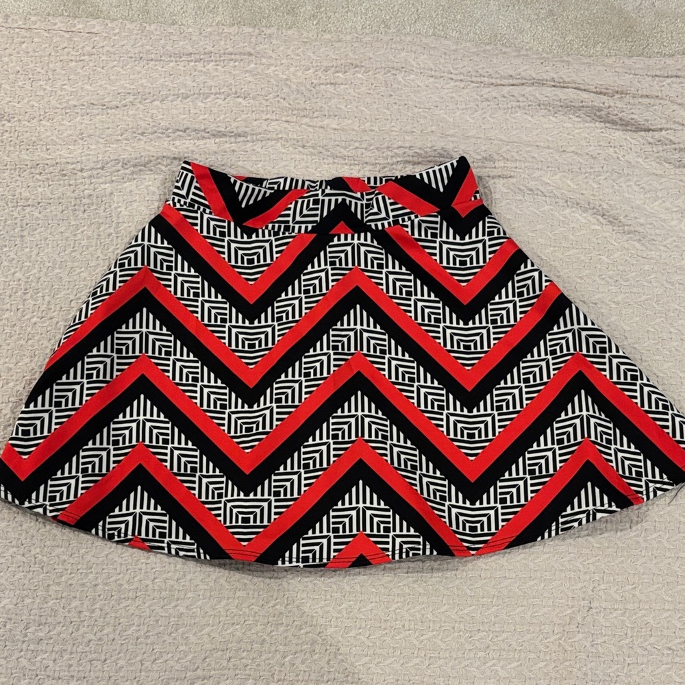 Vibrant Red and Black Chevron Mini Skirt